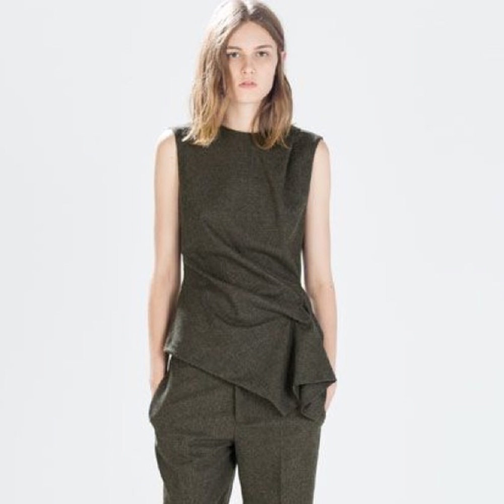 Zara asymmetric top with gathered side navy blue